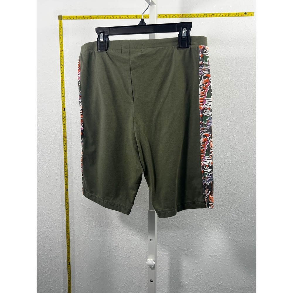 Love Love Love Olive Green Graffiti‎ Side Stripe Biker Shorts Large Mens Womens